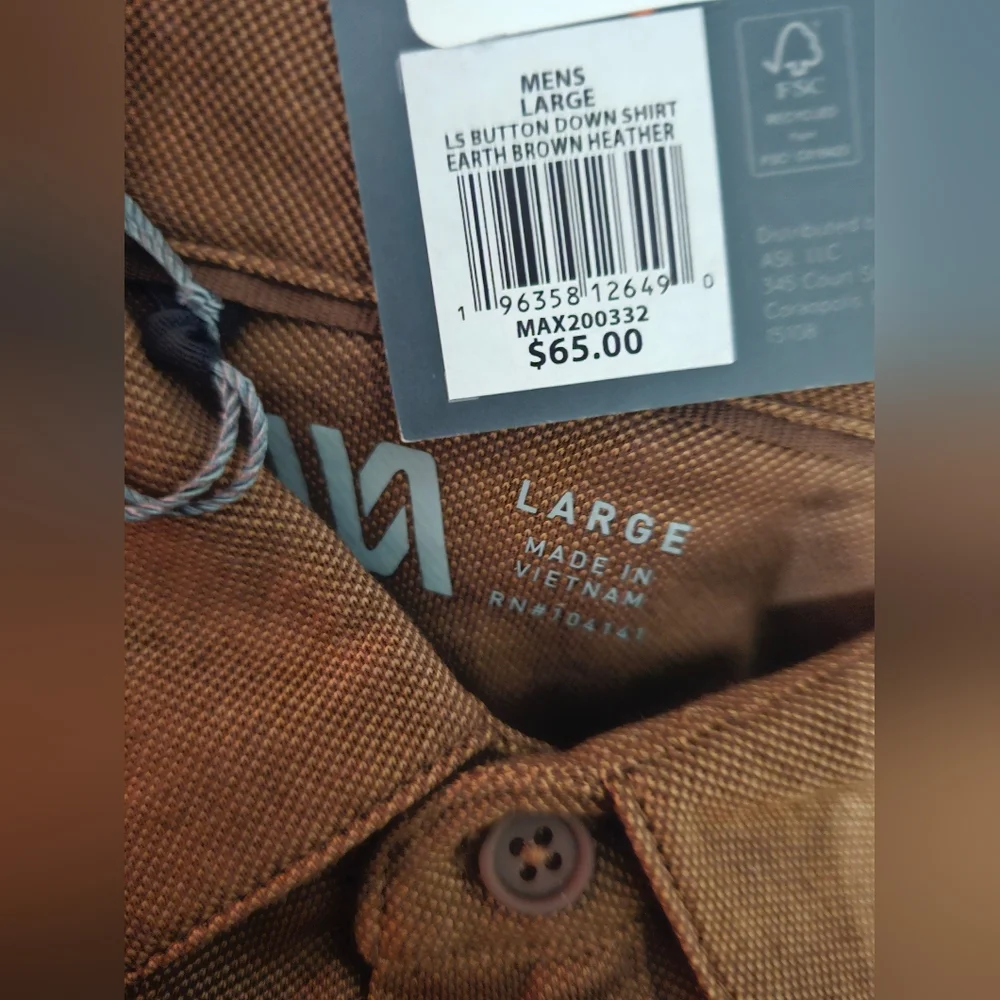 VRST Men's Long Sleeve Button Down Shirt Men's Brown Long Sleeve Shirt - Picture 7 of 11